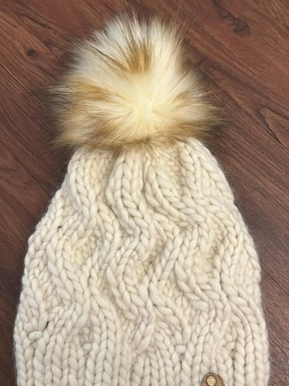 Cream Chunky Knit Pom Pom Beanie Hat